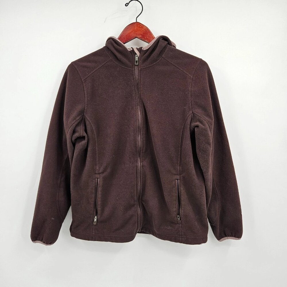 LL Bean Fleece Jacket Women's Size Medium Brown Hooded Full Zip Coat OGCW8
